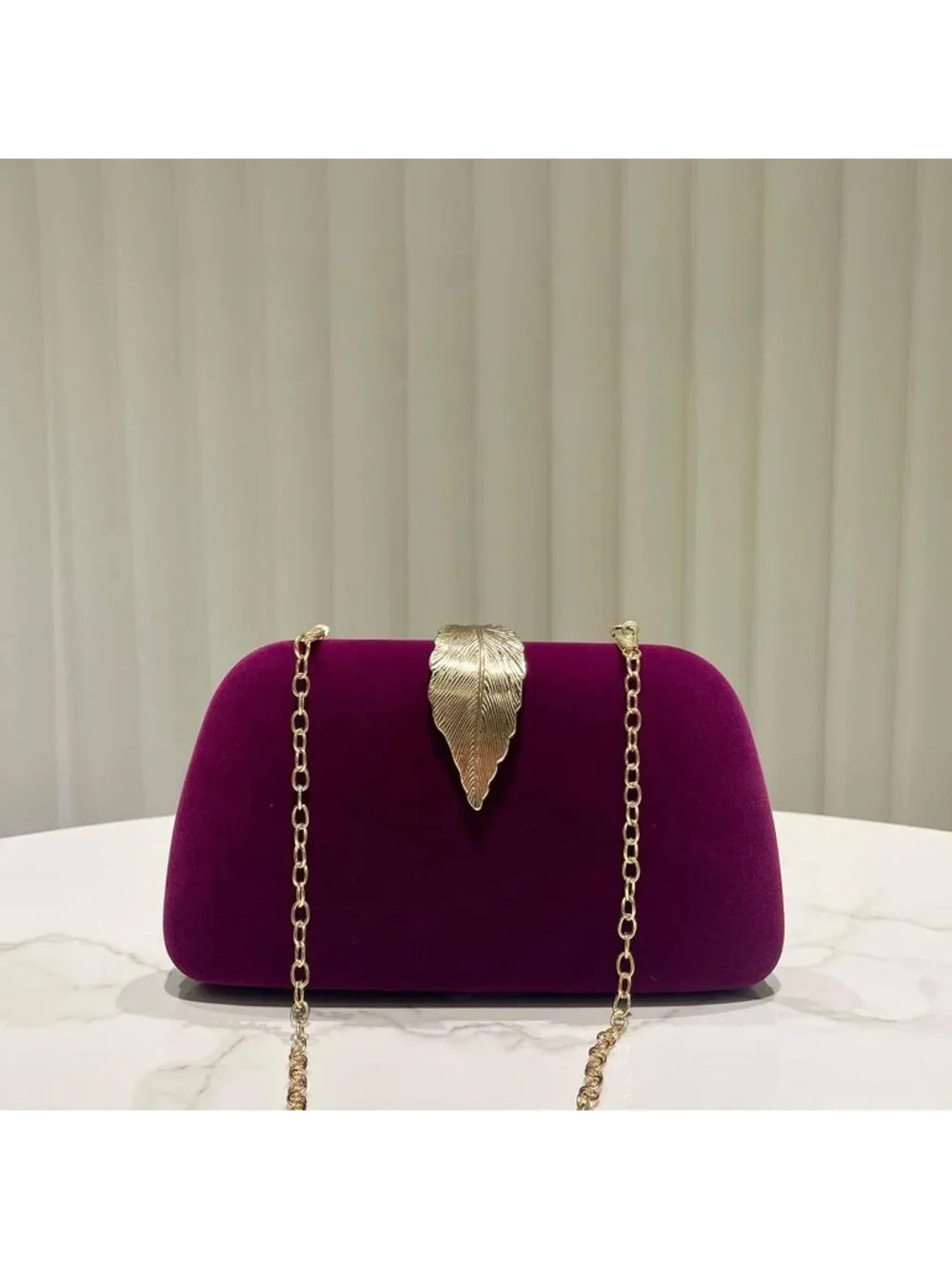 👜Women's Purple Banquet Bag Dinner Elegant Clutch With Metallic Leaves Clasp